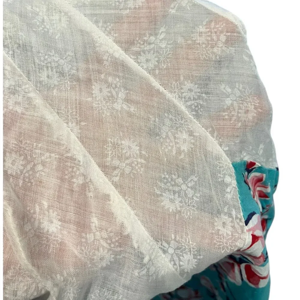 VTG 1950s Floral Womens Apron Turquoise Pink White Cotton Retro Cooking Baking
